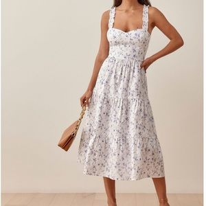 Montecito Reformation White/Blue Linen dress